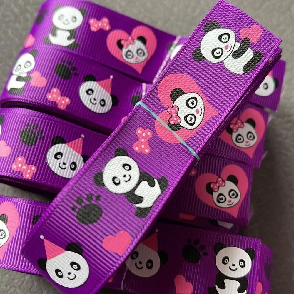 Grosgrain Ribbon 7/8” 5 yards NEW panda bear birthday hat paw print heart bow